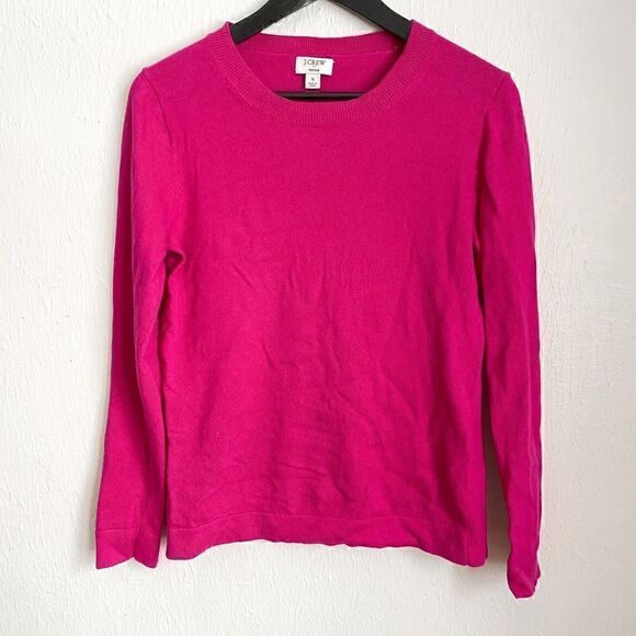 J Crew Cotton Wool Blend Teddie Crewneck Sweater Pink Bright Fuchsia Small - Picture 2 of 10